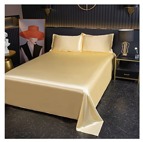 DMKD Bettlaken ohne Gummizug in 100% Polyester Mikrofaser Betttuch Haustuch ohne Gummi Glatt und Weich Laken viele Farben und Größen (Color : Golden, Size : Flat Sheet 120x230cm)
