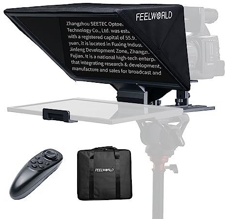FEELWORLD TP16 Faltbarer Teleprompter 16 Zoll aus Aluminiumlegierung mit Fernbedienung und App Kompatibel mit Smartphone iPad iOS/Android-Tablet DSLR-Kamera für Videoaufnahme und Live-Streaming