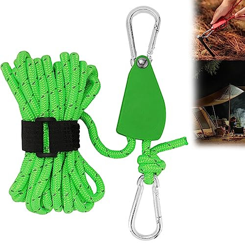 behound Portable Adjustable Fix Tent High Strength Fast Release Pulley Camping Rope, Camping Tent Adjustable Rope Buckle, Adjustable Rope Hanger Tent Lanyard Pulley Rope (L,Green)