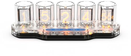 BRIMFORD LED Nixie Uhr - Simulierte Nixie Röhren Uhr mit 7 Farben & 6 Modi - Acryl Tischuhr im Retro Vintage Design - USB-C Stromversorgung & Speicherfunktion - Deko Geschenkidee für Wohnzimmer