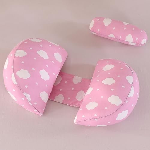 SHANNA Neu Schwangerschaftskissen Einstellbar, Komfortkissen Erwachsene, Ganzkörperkissen, Stützkissen Body Pillow, Stillkissen Körperkissen Abnehmbar Waschbar(Wolkenrosa)