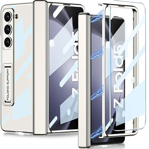 Hulveze Custodia Chiaro per Samsung Galaxy Z Fold 5 con Protezione Cerniera Magnetica e Cavalletto Regolabile e Proteggi Schermo, Cover Antiurto Magnetica Placcatura Trasparente per Z Fold 5(Argento)
