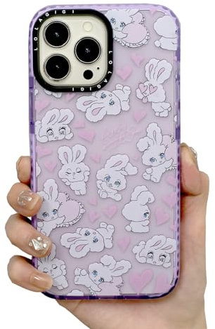 LOLAGIGI for iPhone 15 Plus Case for Women, Cute Purple Bunny Heart Cartoon Art Animal Print Girly Design Kawaii Aesthetic Cartoon Pattern for Girls Teens Soft TPU Phone Case (6.7)