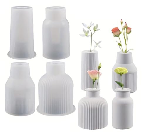 LNGJIN 4 pezzi Stampo in Silicone per Vaso, Fiori Stampo Silicone Morbido per Bottiglie,Stampo in Resina Vaso,Vase Silicone Mould per Resina Epoxy Vaso Decorazione,Stampi in Silicone per Resina