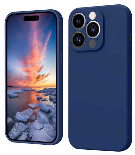 ElestBela Coque de protection en silicone pour iPhone 15 Pro Max - Coque Apple - Ultra fine - Avec microfibre - Anti-rayures - Pour iPhone 15 Pro Max 6,7'' - Bleu foncé