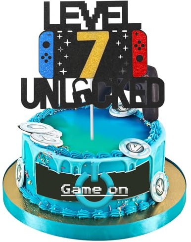 7th Birthday Cake Topper Gaming Cake Topper Personalized Happy Birthday Cake Topper Decoration Birthday Game Party Supplies for Kids Boys