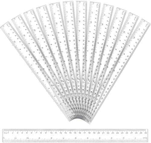12Pcs 30cm Ruler Clear Plastic 12inch Long Shatterproof Straight Multipack Measuring Ruler Transparent School Rulers Set for Kids Student Gift Drawing Office