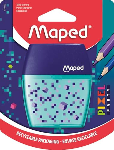 Maped - Taille-crayons Shaker Pixel Party - Taille-crayons avec 2 Trous et Réservoir Translucide
