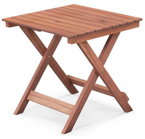 COSTWAY Beistelltisch Akazienholz, Gartentisch klein Balkontisch, Holztisch mit Lamellen-Tischplatte, Kaffeetisch für Garten, Balkon, Wohnzimmer(X-Form, 46 x 46 x 45 cm)