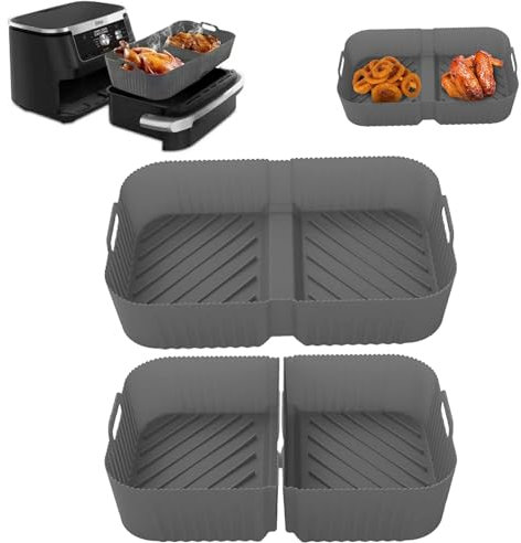3pcs Silicone AIr Fryer Liner for Ninja Air Fryer Dual AF500UK, Air Fryer Accessories, Large Air Fryer Liners 10.4 Litre, Air Fryer Silicone Liner for Ninja AF500 UK Dual Zone Basket(grey)