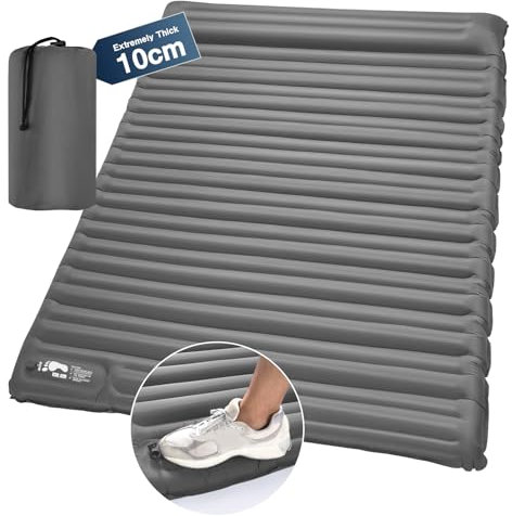 LAMA Doppel Camping isomatte, Aufblasbare Luftmatratze für 2 Personen, Ultraleichte Schlafmatte mit Luftpumpe Kissen & Fußpresse für Wandern Reisen, Aufgerüstet & komfortabler 200x145x10cm, Grau