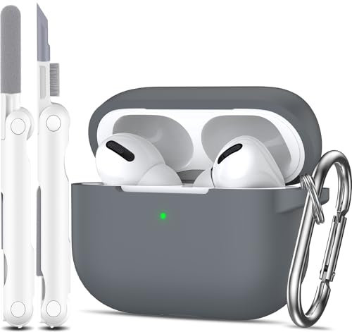 MHYALUDO Custodia per AirPods Pro, Custodia Protettiva per AirPods Pro in Morbido Silicone Anti-Caduta di Grado Militare Antiurto Skin Touch con Portachiavi e Kit di Pulizia,Ciottolo