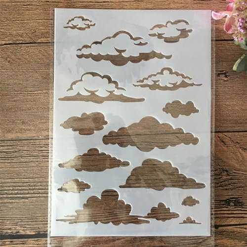 KUNGZUNMOLDS Pochoirs de superposition en forme de nuage A5 de 21 cm pour peinture sur bois, pochoirs pour travaux manuels, pochoirs réutilisables pour peinture, pochoirs d'art pour dessin