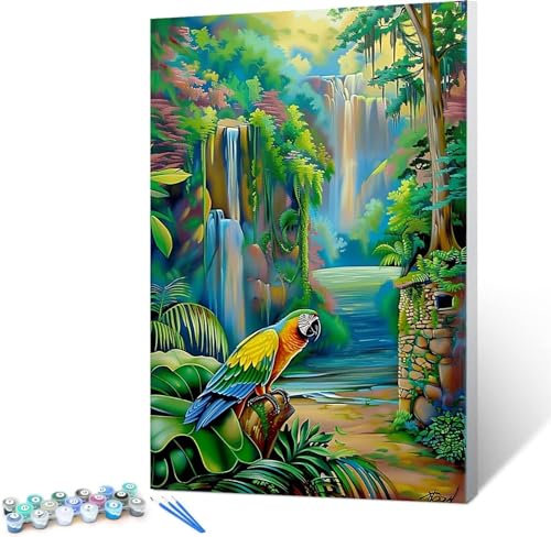 Peinture Numero Enfant Perroquet, Cadeau Fille Garcon, Kits de Loisirs Créatifs, Activites Manuelles Pour Enfants, Peinture par Numero | Jouet Couleurs Fille Enfant 50x65cm (encadré)