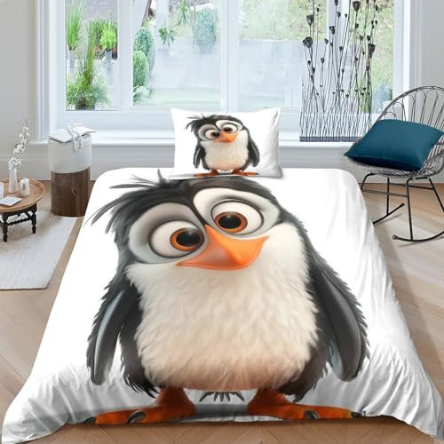 FSYQQASD Pinguin Bettwäsche Tiere Bettbezug-Set 2 Teilig Mikrofaser,Bettbezug Reißverschluss Und Kissenbezug Für Schlafzimmer,Weiche Bequemer Single(135x200cm)