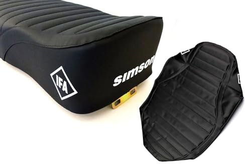 BISOMO Sitzbankbezug, Bezug Sitzbank Enduro, Schwarz strukturiert gesteppt, wasserdicht für Simson S51, S70 E mit IFA Logo