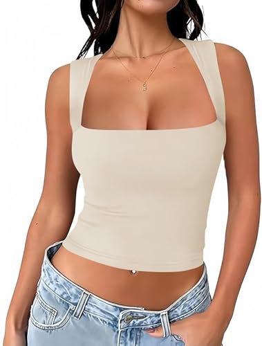 Haibang Canotta Donna Elegante Estive Tank Top Sportiva Sexy Slim Fit Crop Top Senza Maniche Canottiera Corto con Scollo Quadrato Basic Aderente Camicia Casual Elasticizzata Maglietta Moda Y2K Shirt