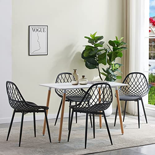 LafeuR Gartenmöbel Set 4 Stühle mit Rechteckig Tisch 110x70cm Essgruppe, Terrasse Balkon Möbel Sitzgruppe Garnitur für 4 Personen(Weiß Esstisch+4 Schwarz Stühlen)