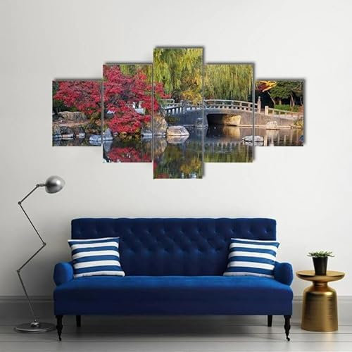 FatAco 5 pièces Étangs et arbres Japon Tableau mural moderne pour salon et chambre à coucher (Sans cadre)