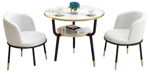 oenyaeu Esstisch-Set, modern, rund, Frühstücksbar, runder Möbel, Tisch und Stuhl, runder Konferenztisch für Esszimmer für kleine Räume (weiß, 60 cm Tisch + 2 x Stuhl)