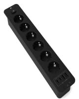 Multiprise encastrable 6 prises, prise de table avec USB-A et USB-C, avec câble d'extension de 2 m et interrupteur, pour bureau, maison (noir)