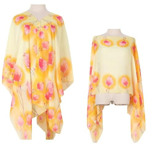 YUECIBAI Bufanda Mujer Blusa Delgada Al Aire Libre Ciclismo Sombrilla Cardigan Amarillo Chiffon Perla Hebilla Impresa Toalla De Playa