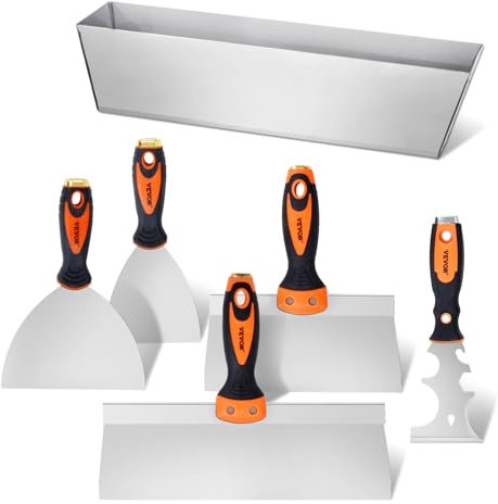 VEVOR Drywall Knife Set, 6 PCS Drywall Tools Includes 3 Painter Scraper, Two Putty Knives, Two Taping Knives and 12 Mud Pan, Stainless Steel Spackle Tool, Drywall Finishing Tools for Home