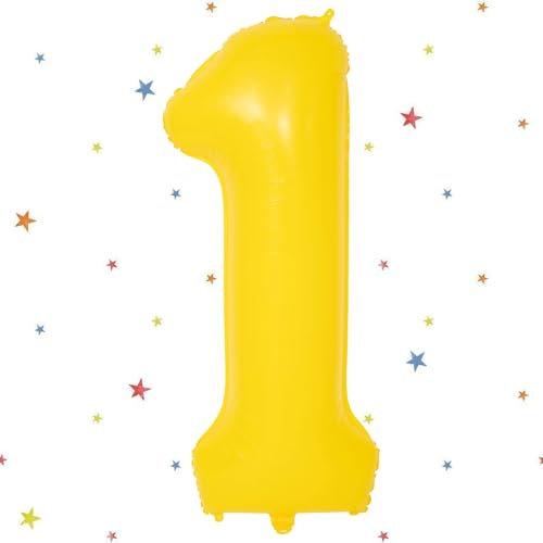 UDRKFOPK Gelb Zahlenballon 1, 40 Zoll, 101 cm, Helium Ballon, Luftballon, 1 Stück, Gelb, Kinder, 1. Geburtstag, Unisex-Kinder