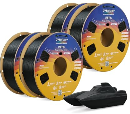 OVERTURE Rapid PETG Filament 1,75 mm Schwarz, 4 kg | Großpack Bündel | Schneller Stabiler 3D Drucker Filament • Hohe Zähigkeit • Hohe Festigkeit • ±0,02 mm Maßgenauigkeit • FDM-kompatibel