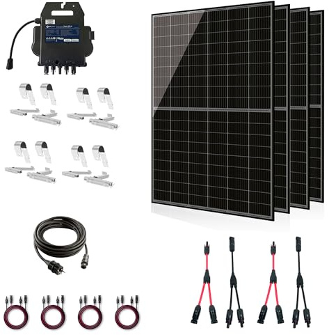 Balkonkraftwerk 1720W Komplettset mit 4 x 430W Bifazial Module Glas-Glas der Marke Sunova Solar, Steckdose, APsystems Wechselrichter, 5 Meter Schutzkontakt-, 4x 2 Meter DC Kabel, PVH 50 Halterung