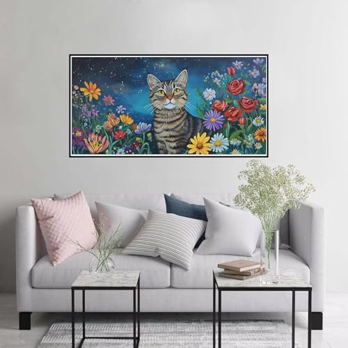 Pintura por Numeros Adultos Gatos Pintar por Numeros Flores, DIY 60x120cm Large Pintar con Numeros Adulto Lienzo Sin Arrugas Manualidades para Niños Principiantes, Regalos para Mujer (Sin Marco) A-515