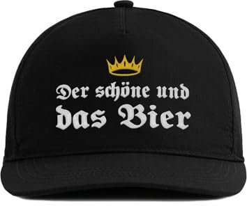 tshirtladen Cap Schwarz Der Schöne und das Bier - Lustige Männer Cap mit Spruch | Snapback schwarz mit Krone | Spaß Cappy Biertrinker | Basecap Biergeschenk Herren | Mütze mit Statement