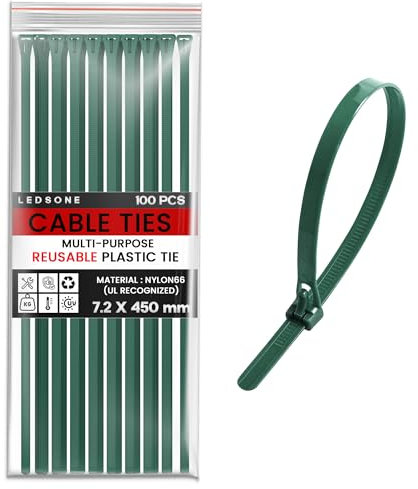 LEDSone 100 Pack of 150mm x 36mm Reusable Cable Ties, Heavy Duty with 40lbs Tensile Strength Green Releasable Adjustable Cable Ties, 6 Premium Tie Wraps, Strong Nylon Zip Ties (7.2mmx450mm)