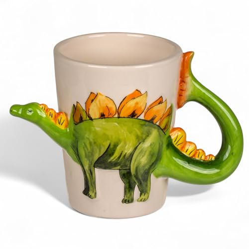 MIJOMA Dinosaur Mug Set - 3D Dolomite Handle Mug, Approx. 300 ml, Children's Cups with Dino Motifs, Hand-Painted, Ceramic Mug for Boys & Girls (Stegosaurus)