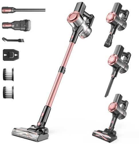 Aspirapolvere senza fili potente aspirapolvere leggero con aspirapolvere ricaricabili 8 in 1 per la casa, pavimenti in legno duro, tappeto, peli di animali domestici (rosa)