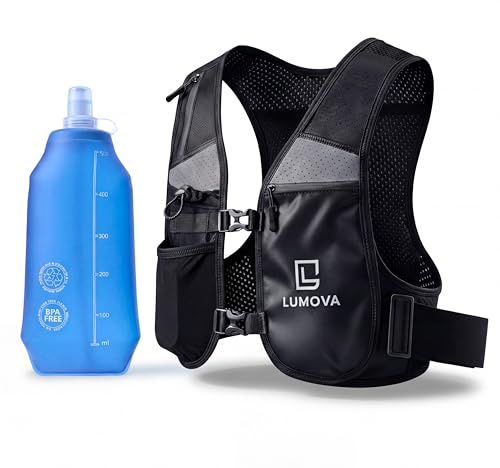Running Vest Women Men with 500ml Water Bottle, Lightweight Adjustable Running Vest with Phone Holder, Reflective Hydration Vest, Comfortable Weighted Vest Style for Training, Outdoor & Trail Running