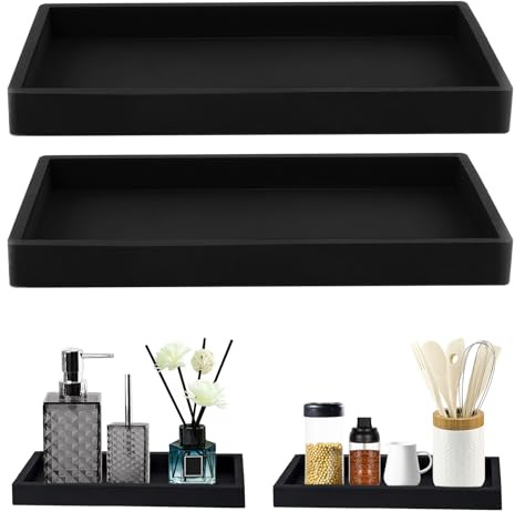 XIATIAN 2 Stück Badezimmer Tablett, Dekotablett (Schwarz, 20 x 10 x 2 cm) | Silikon Ablageschale, Kleines Tablett Platz Sparen, Leicht zu Reinigen, für Badezimmer Organizer, Waschbecken, Badewanne