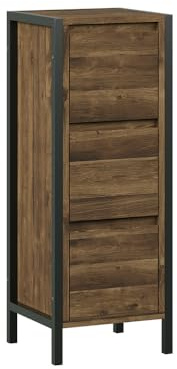 Vicco Midischrank Naola, Eiche/Schwarz, 30 x 80 cm | mit 3 Schubladen, zur Aufbewahrung von Badutensilien und Handtüchern
