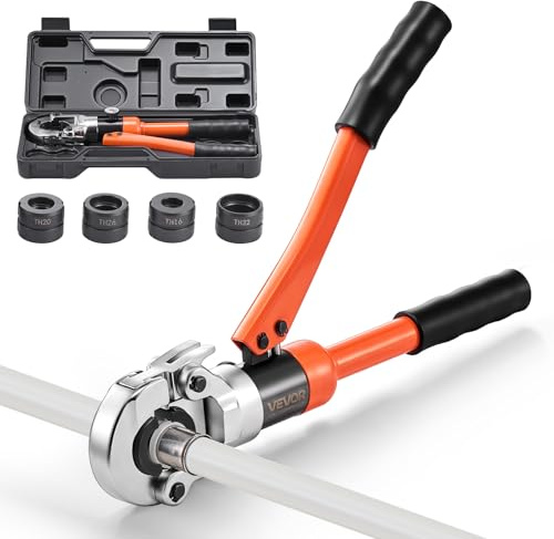 VEVOR Alicates de Prensa Hidráulica de Tuberías, Herramienta de Prensado para Tubos de PEX y Aluminio-plástico con 4 Mordazas TH16, TH20, TH26, TH32, para Reparaciones, Instalaciones de Fontanería