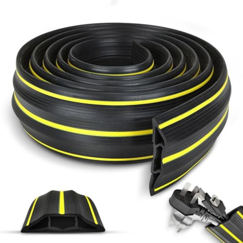 Fusion Bliss 4M Floor Cable Cover - Heavy Duty Rubber Cable Protector Ramp with 3 Channels - Anti-Slip Wire Covers for Cables - Outdoor Cable Protector & Floor Wire Hider for Office, Home, Garage