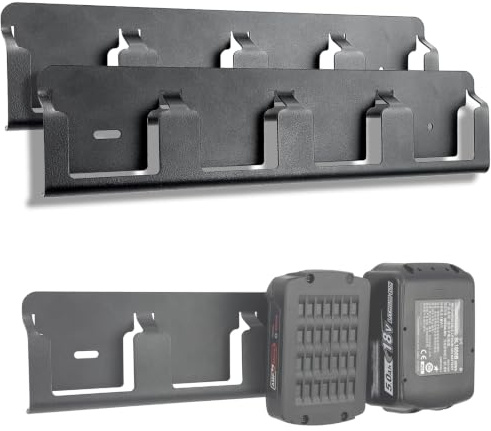 otuiaim Support Mural compatible avec Bosch Bleu 18V /Makita 18V Batteries | 2 Unités - Support en Acie pour 4 Batteries d’outils, Rangement Boite compatible avec Makita 18V /Bosch Professional GBA 18V