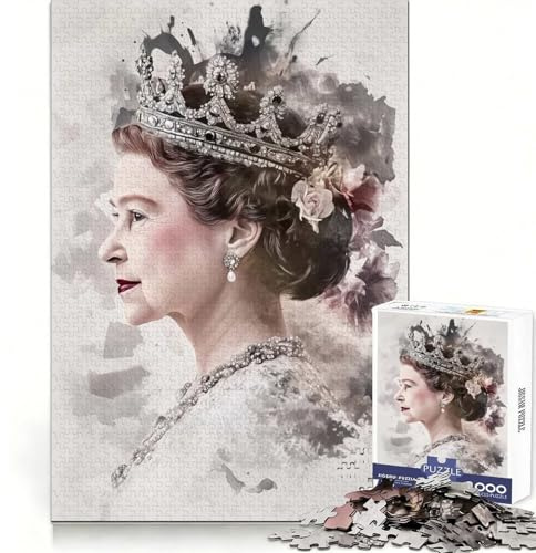 Queen Elizabeth II Portrait 1000-Teile-Puzzle für Erwachsene, Denksportaufgabe, Indoor-Spielzeug, präzise geschnittenes Kunstwerk (38x26cm)