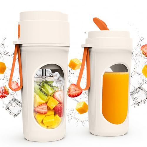 Lonsomu Batidora de Vaso Portátil 450ml, Mini Batidora Potente con 12 Cuchillas de Acero Inoxidable, Tapa Hermética y Recargable Type-C para Batidos, Fitness y Hogar, Compacta Sin BPA, Naranja