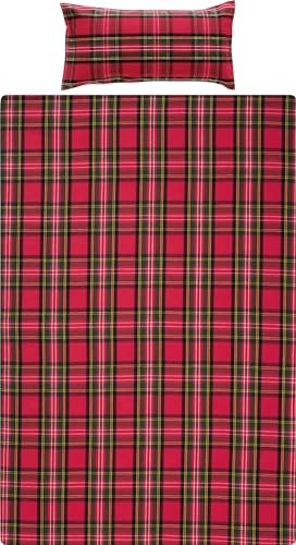 Erwin Müller warme Bettwäsche Flanell buntgewebt rot Größe 40x80 cm / 135x220 cm - hautsympathisch, atmungsaktiv, samtweich, 100% Baumwolle, mit Knopfverschluss