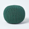 Homescapes Pouf Strickpouf rundes Bodenkissen, Sitzpouf 35 x 40 cm, gepolsterter Sitzhocker, Sitzpuff/Puff mit grob gestricktem Bezug aus 100% Baumwolle, Strickpuff, grün/tannengrün