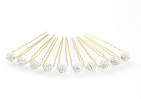 10 x Haarschmuck Strass Kugel - auf goldenen Haarnadeln | PS-HG-Klar