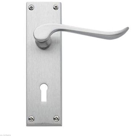 Victorian Scroll Lever Lock Door Handles Satin Chrome 150 x 40mm