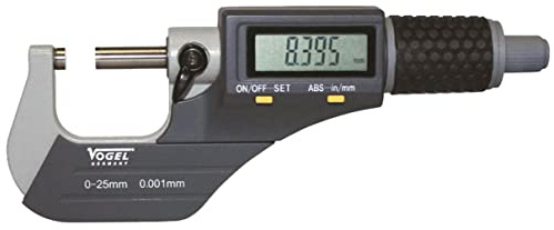 Vogel Germany elektrischer Digital Messsschraube (Messbereich 0-25 mm / 0-1 Inch, große LCD-Anzeige, Klemmhebel, mit Batterie) 231061