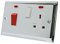 Slimline Polished Chrome Cooker Control Unit White Insert - 2-Gang 45A Cooker Switch with 13A Switched Plug Socket and Neon Indicators