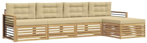 vidaXL Outdoor-Sofagarnitur mit Kissen 5 pcs Weiß und Beige Polyester, Garten, modernes Outdoor-Sofa, Sitzgruppe für die Terrasse, gemütliche Loungemöbel